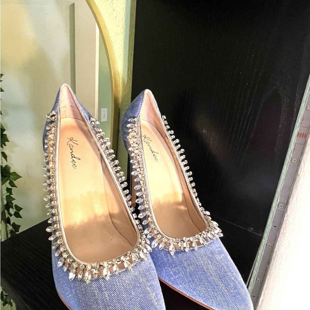 Kandee Denim Rhinestone Pumps Heels Size 39 (US 8.5) - Picture 8 of 10
